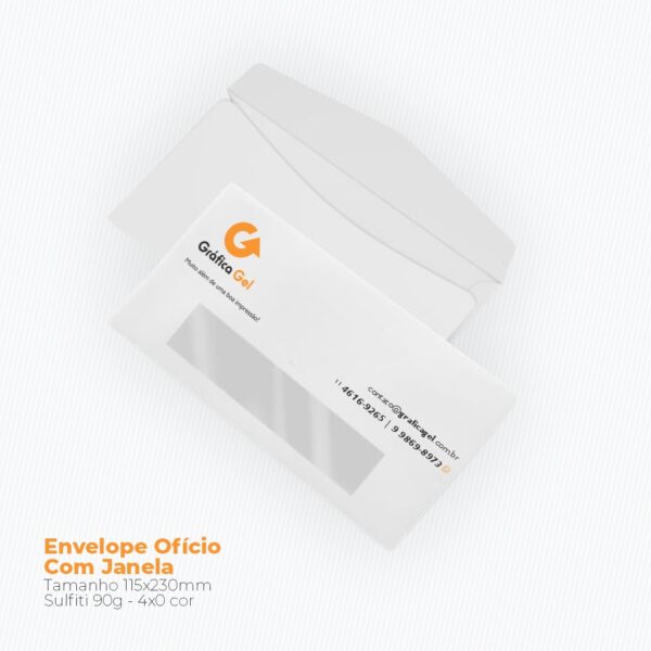 Envelope Ofício com Janela - 115x230mm em Sulfite 90g